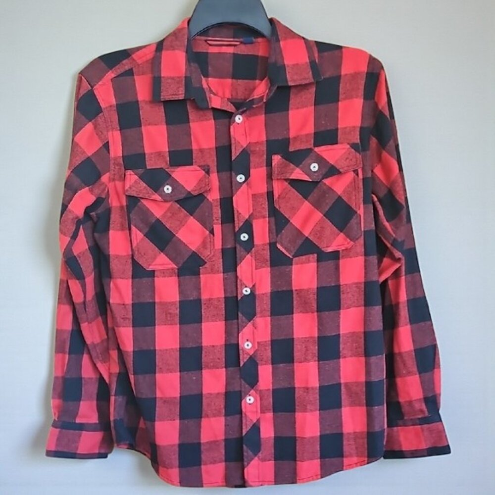 Vintage Design in Italy Luxury Red & Black Plaid Men's Shirt button down flannel